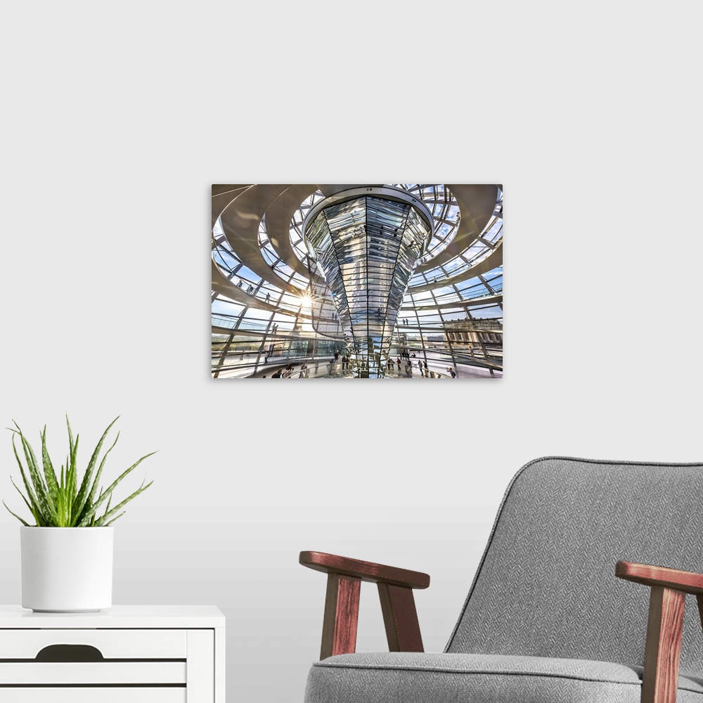 A modern room featuring Interior, Dome, Reichstag, Berlin, Germany.