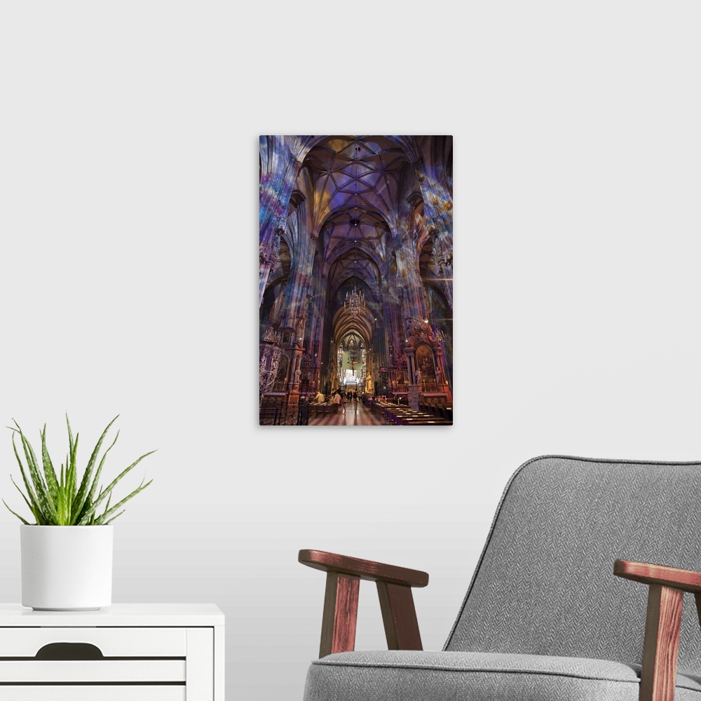 A modern room featuring Interior of the Stephansdom, Cathedral of Vienna, Austria.
