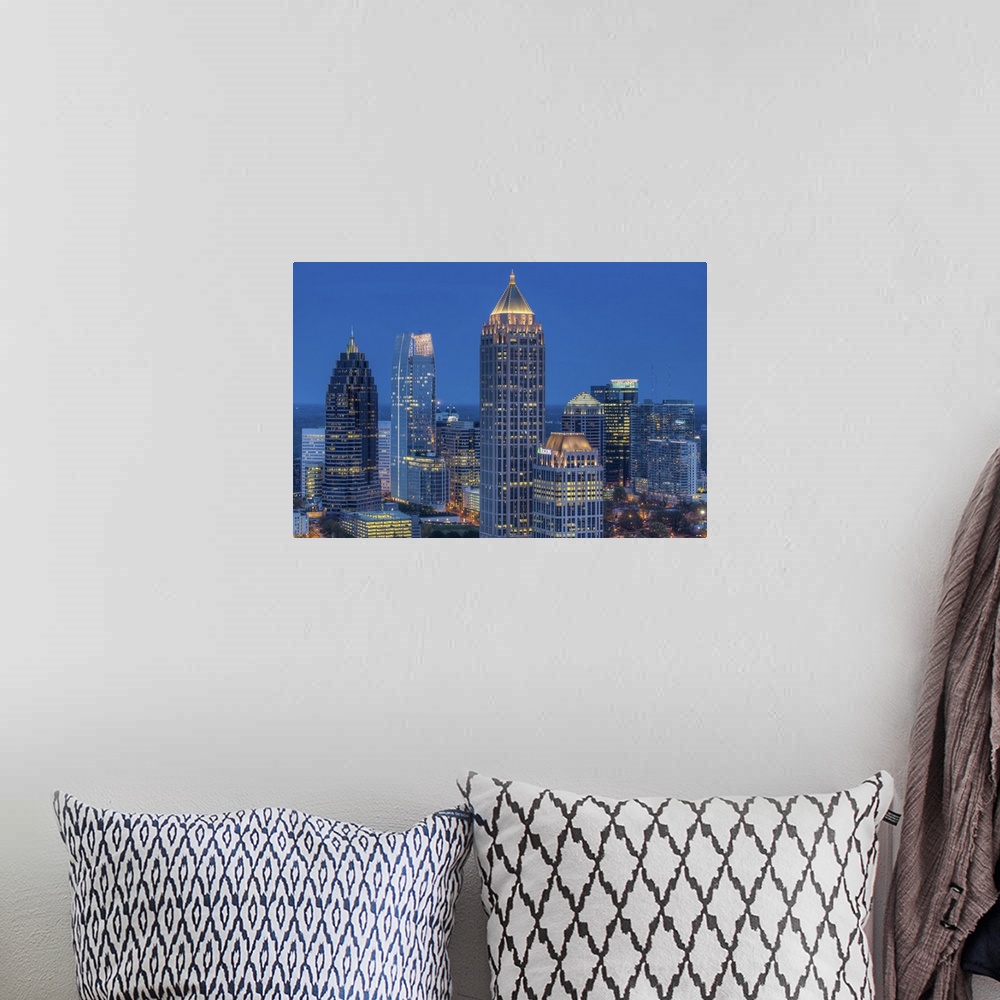 A bohemian room featuring Elevated view over Interstate 85 passing the Atlanta skyline, Atlanta, Georgia, United States of ...