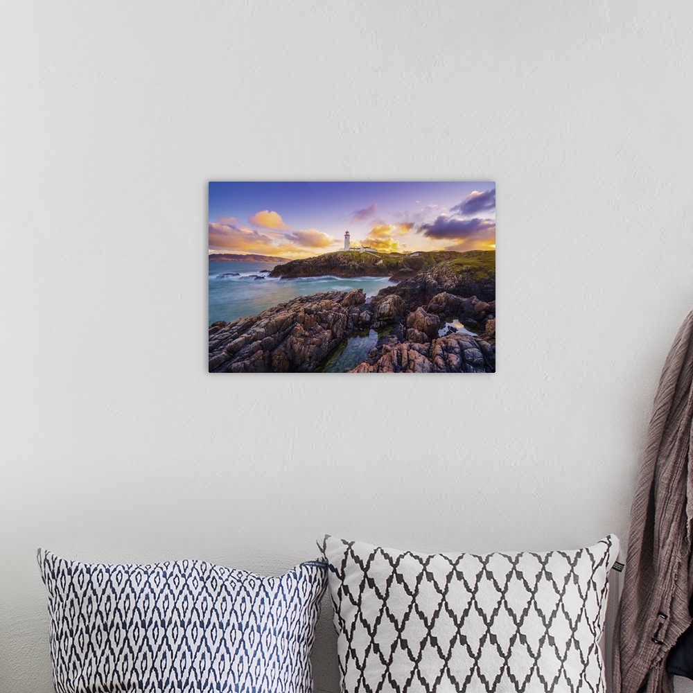 A bohemian room featuring Ireland, Co. Donegal, Fanad, Fanad lighthouse at dusk. County DOnegal, Donegal, Ireland.