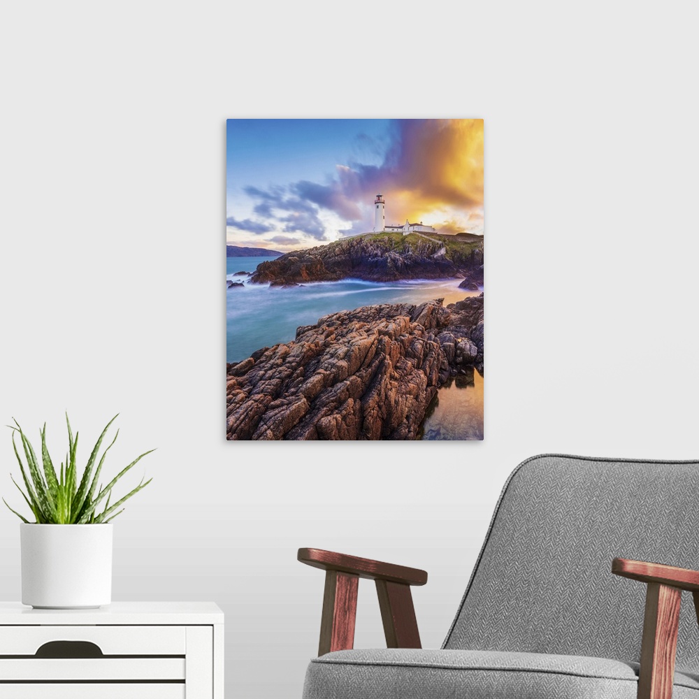 A modern room featuring Ireland, Co. Donegal, Fanad, Fanad lighthouse at dusk. County DOnegal, Donegal, Ireland.
