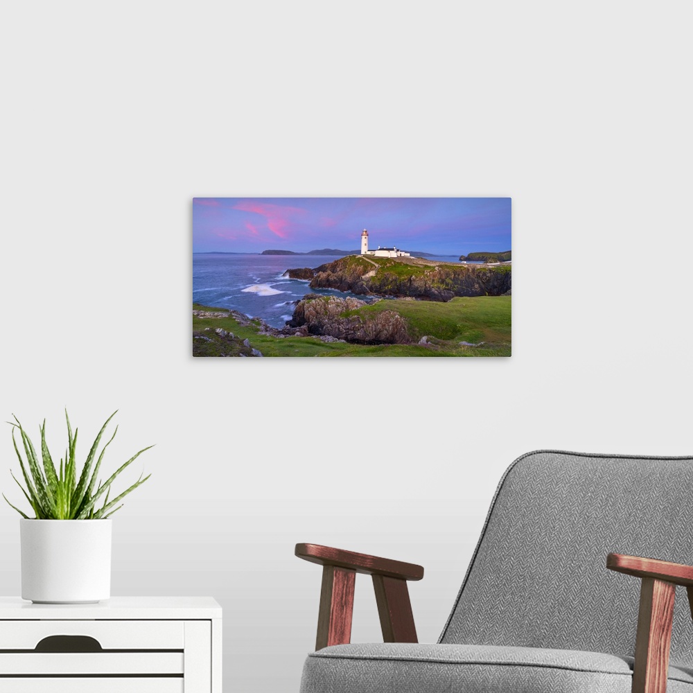 A modern room featuring Ireland, Co.Donegal, Fanad, Fanad lighthouse at dusk