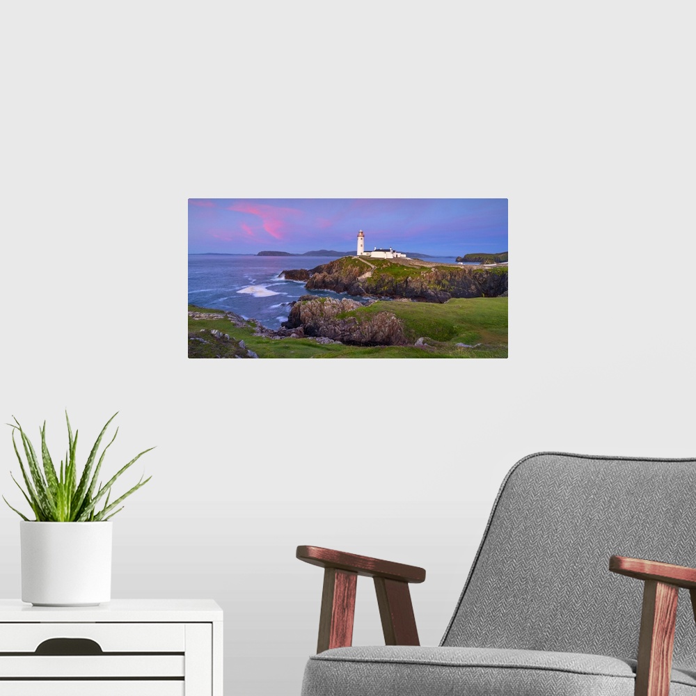 A modern room featuring Ireland, Co.Donegal, Fanad, Fanad lighthouse at dusk