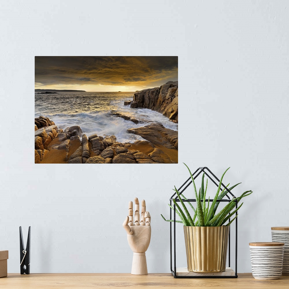 A bohemian room featuring Ireland, County Donegal, Cruit island at sunset.