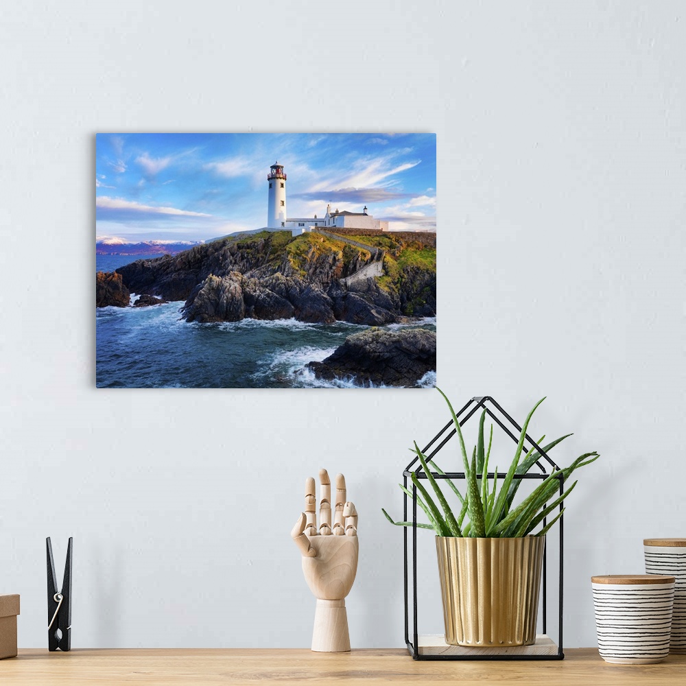 A bohemian room featuring Ireland, County Donegal, Fanad, Fanad lighthouse at dusk.