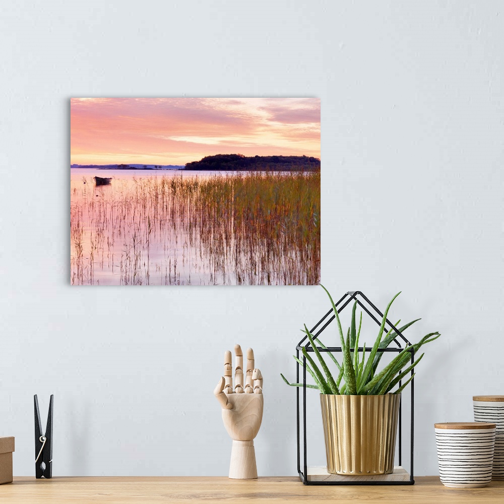 A bohemian room featuring Ireland, County Mayo, Lough Conn at sunrise.