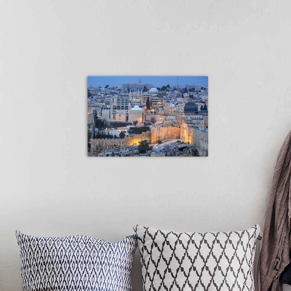 A bohemian room featuring Israel, Jerusalem, View of Old Town, looking towards the Jewish Quarter with the Al-Aqsa Mosque t...