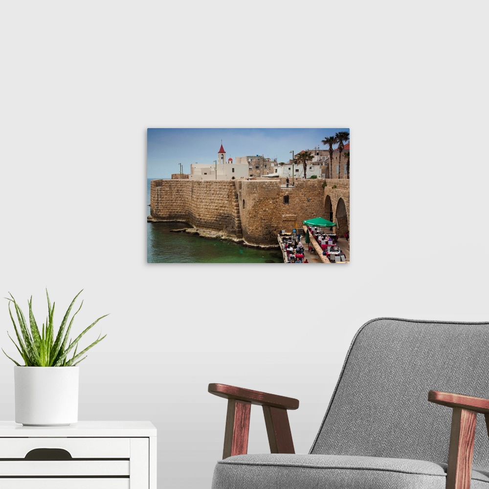 A modern room featuring Israel, North Coast, Akko-Acre, ancient city, waterfront cafe in city walls, NR