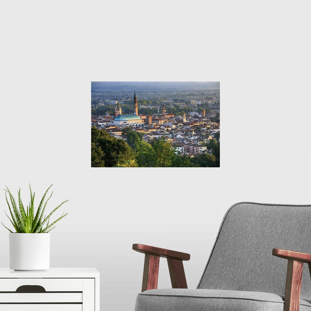 A modern room featuring Italy, Italia. Veneto. Vicenza. The town from Monte Berico.