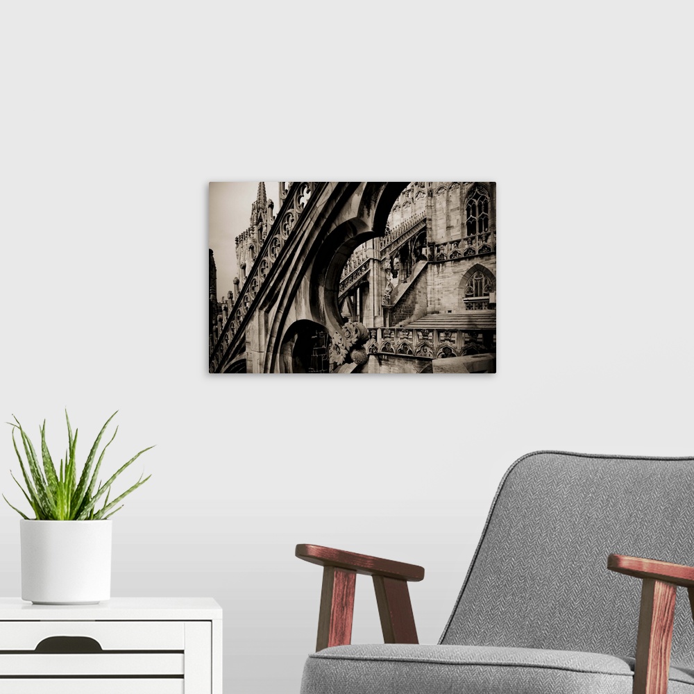 A modern room featuring Italy, Lombardy, Milan, Piazza Duomo,Duomo cathedral, roof detail