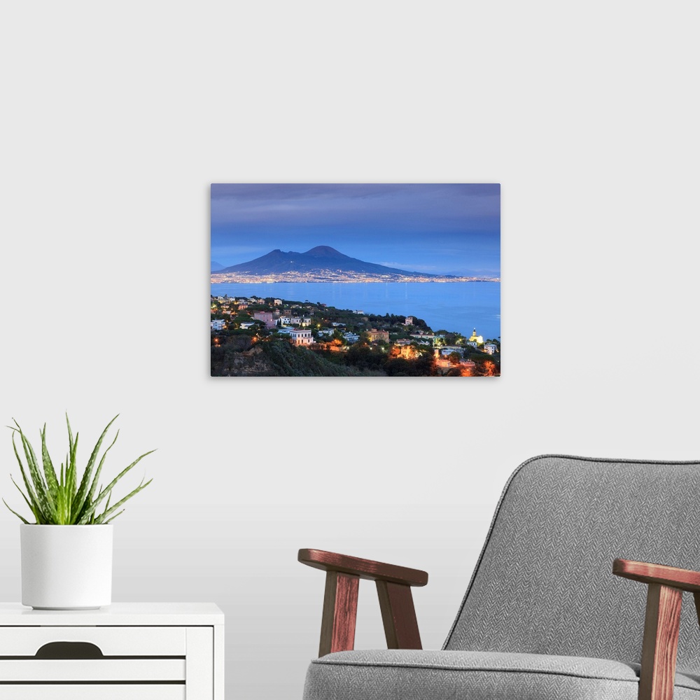 A modern room featuring Italy, Naples, view of Naples, Posillipo town and Mt. Vesuvius