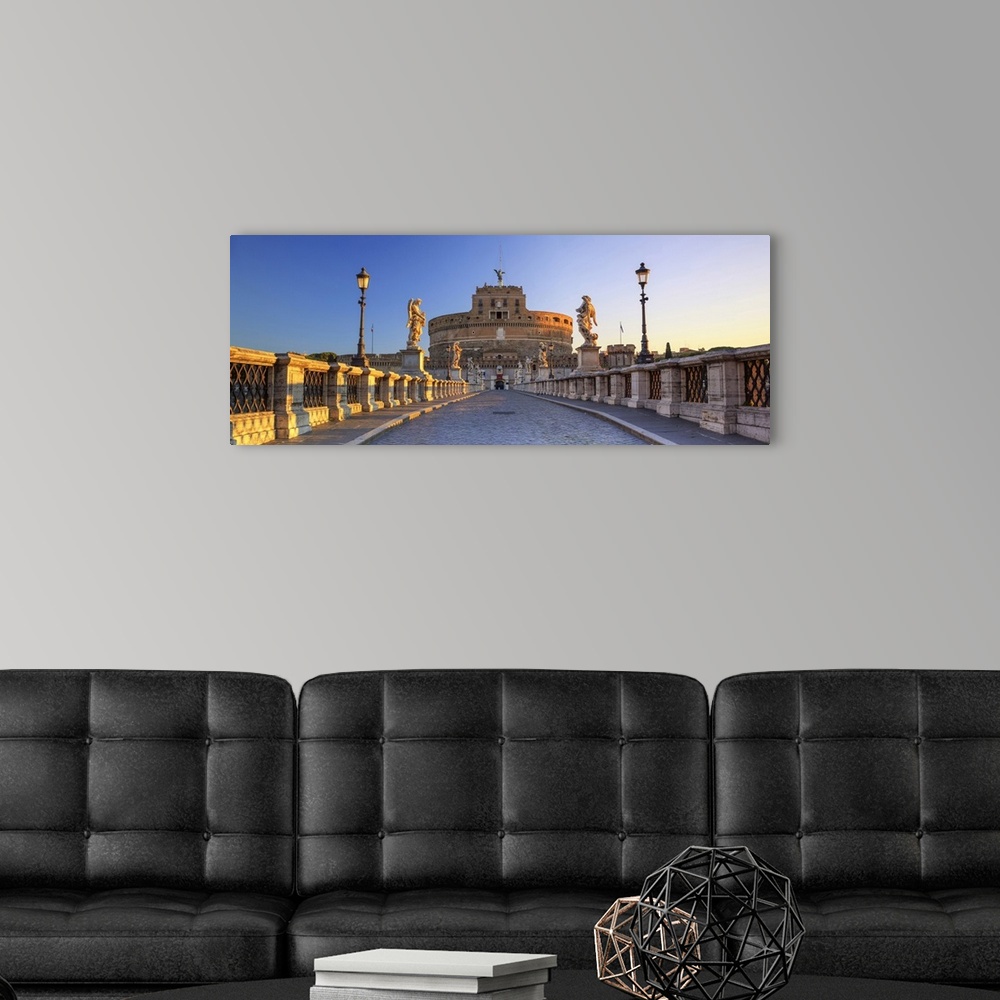 A modern room featuring Italy, Rome, Mausoleum of Hadrian (known as Castel Sant'Angelo)  at sunrise