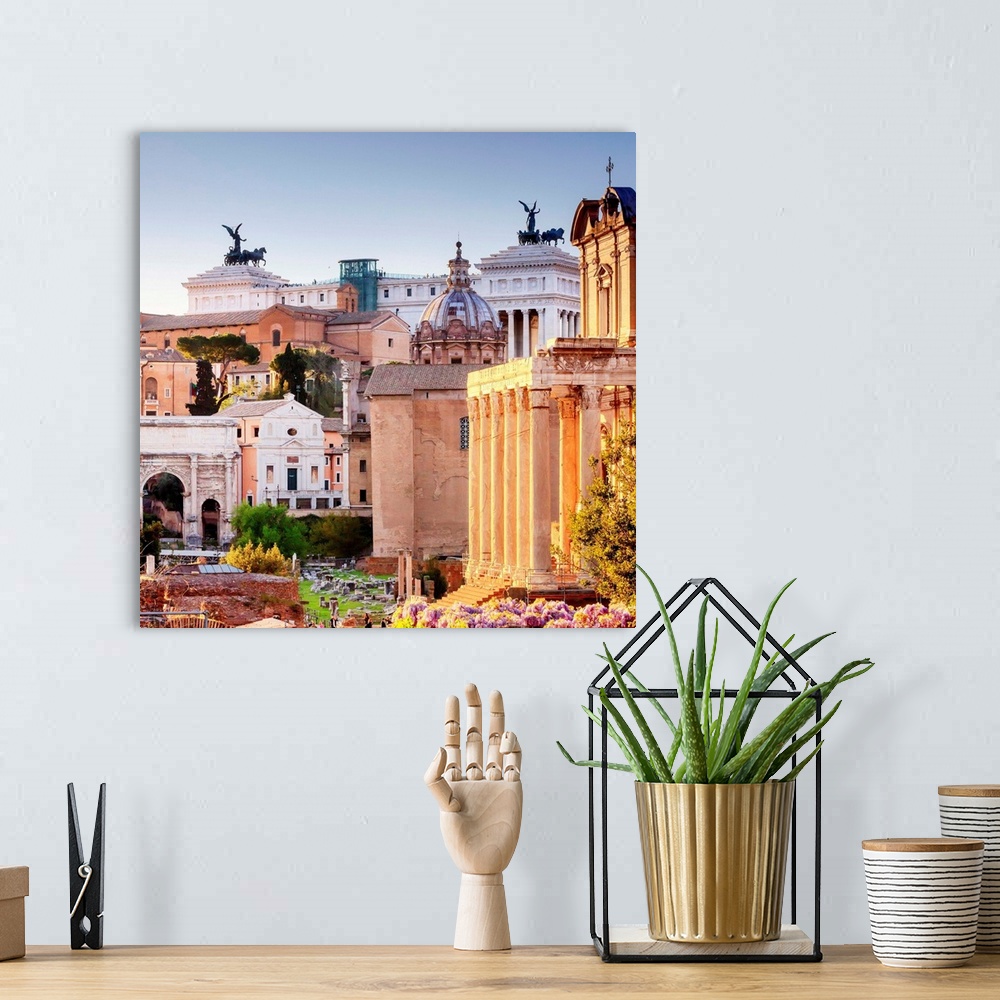 A bohemian room featuring Italy, Rome, Roman Forum and Altare della Patria monument at sunset
