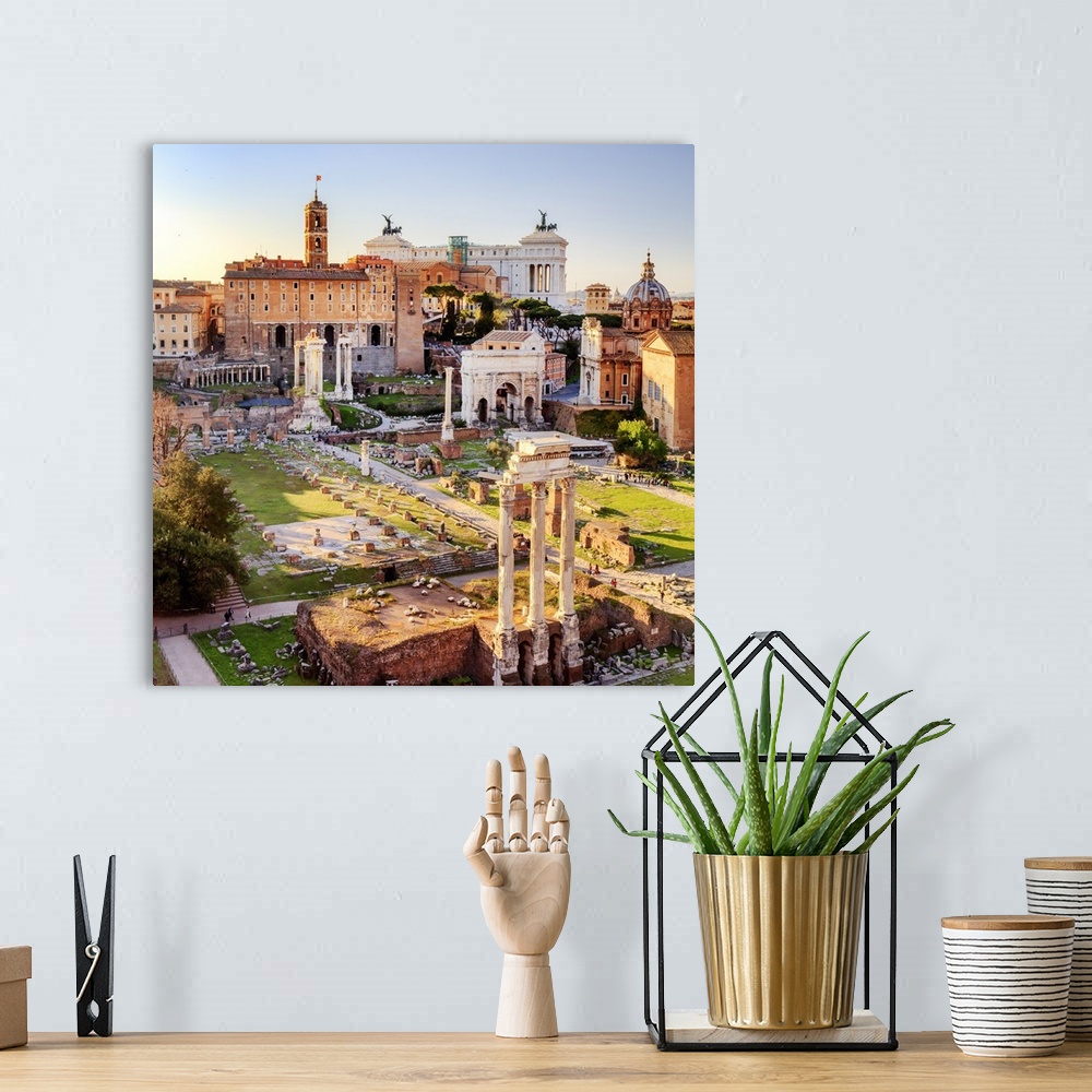 A bohemian room featuring Italy, Rome, Roman Forum and Altare della Patria monument at sunset