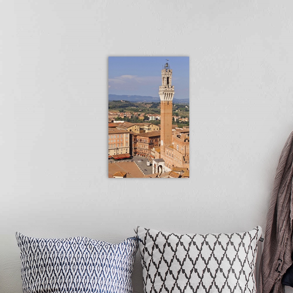 A bohemian room featuring Italy, Tuscany, Siena district, Siena. Town hall and Torre del Mangia.