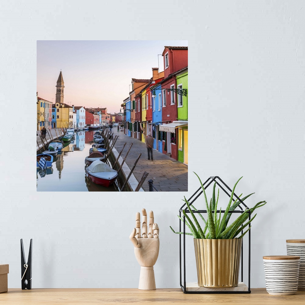 A bohemian room featuring Italy, Veneto, Venice, Burano. Sunset in the town