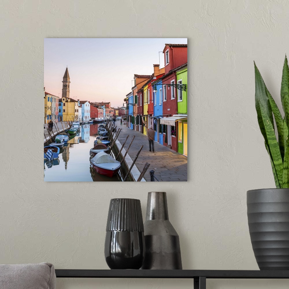 A modern room featuring Italy, Veneto, Venice, Burano. Sunset in the town