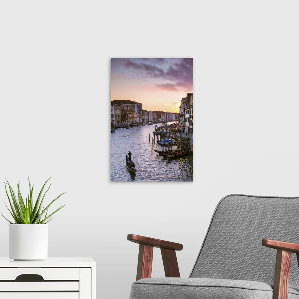 A modern room featuring Italy, Veneto, Venice. Grand canal at sunset from Rialto bridge