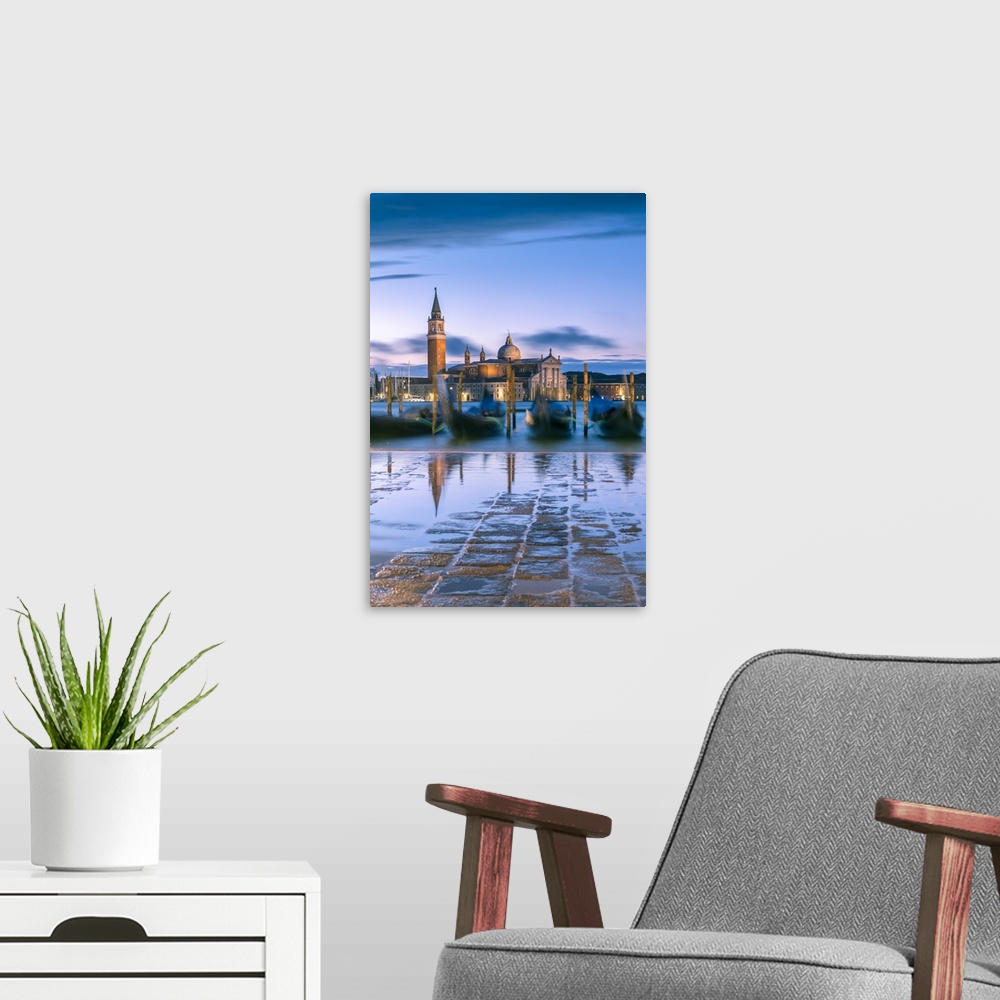 A modern room featuring Italy, Veneto, Venice. High tide coming to Riva degli Schiavoni at dawn