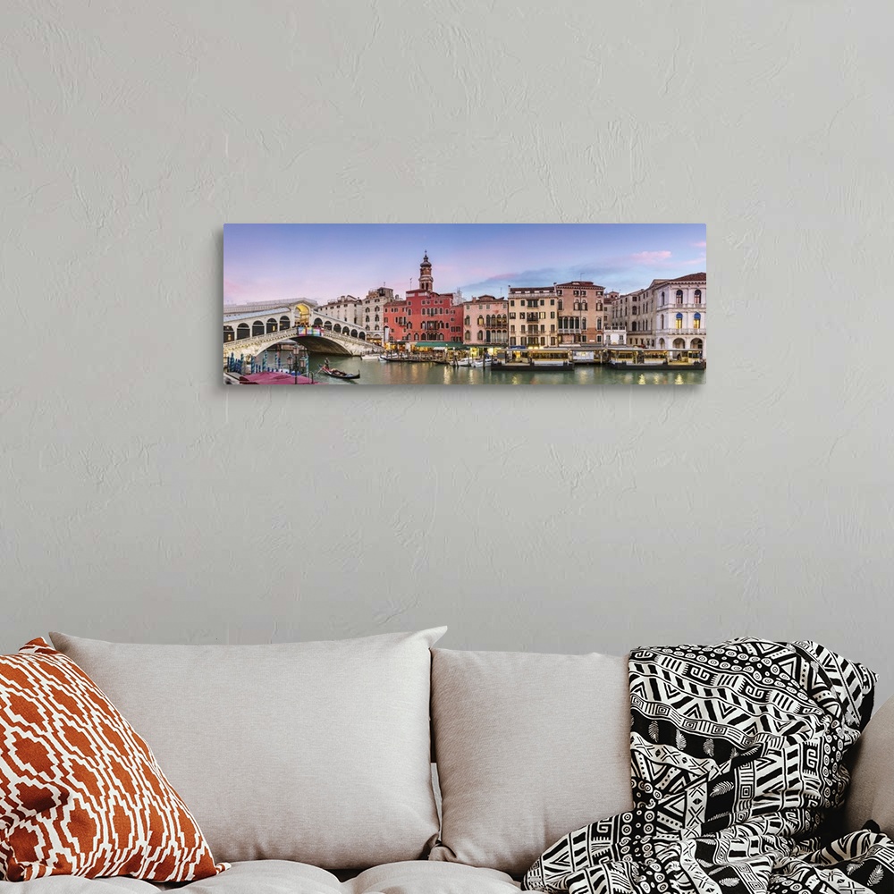 A bohemian room featuring Italy, Veneto, Venice. Rialto bridge at dusk, high angle view