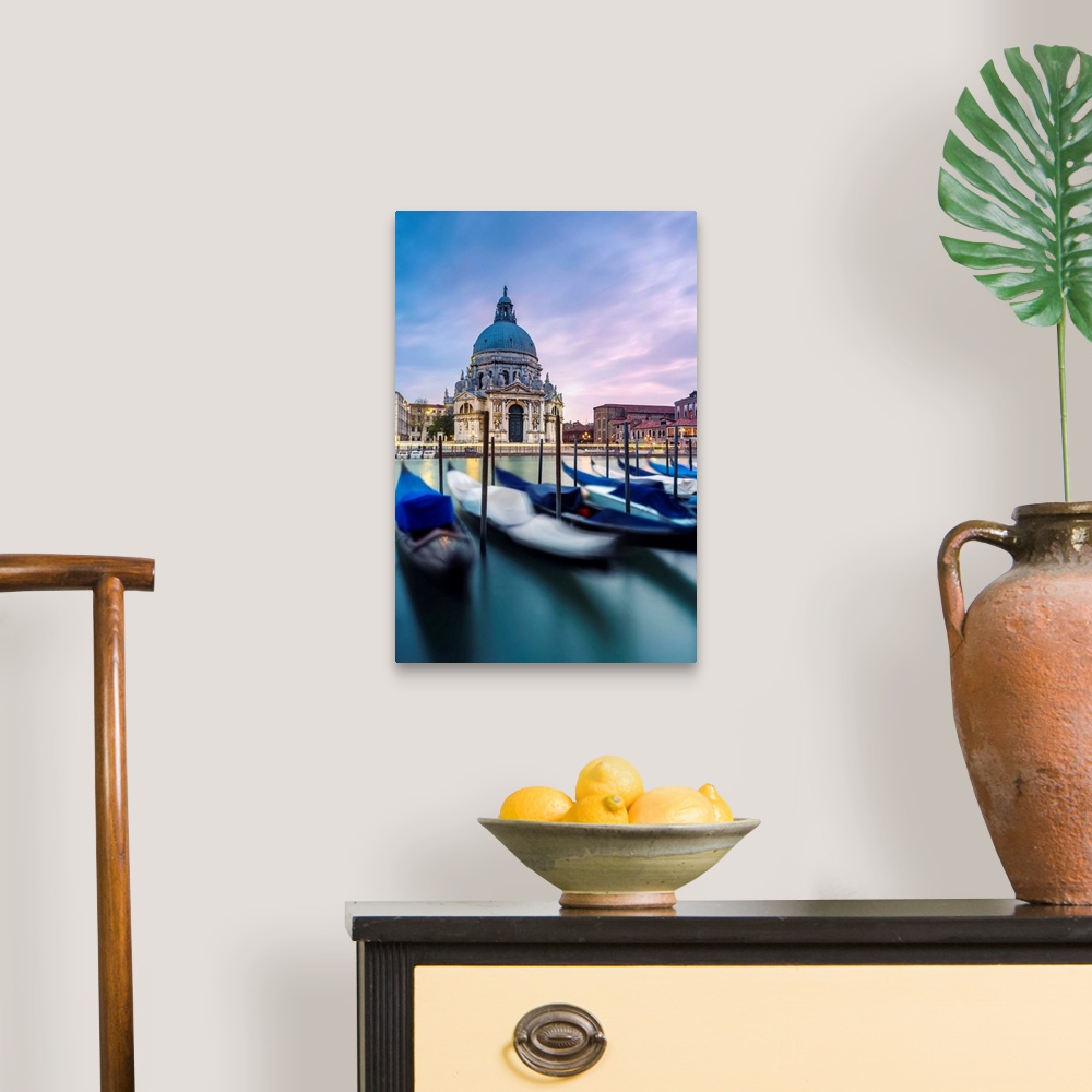 A traditional room featuring Italy, Veneto, Venice. Santa Maria della Salute church on the Grand Canal, at sunset