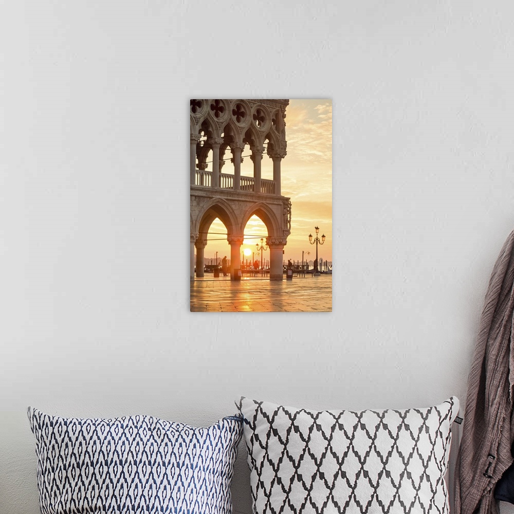 A bohemian room featuring Italy, Veneto, Venice. Sunrise over Piazzetta San Marco and Doges palace
