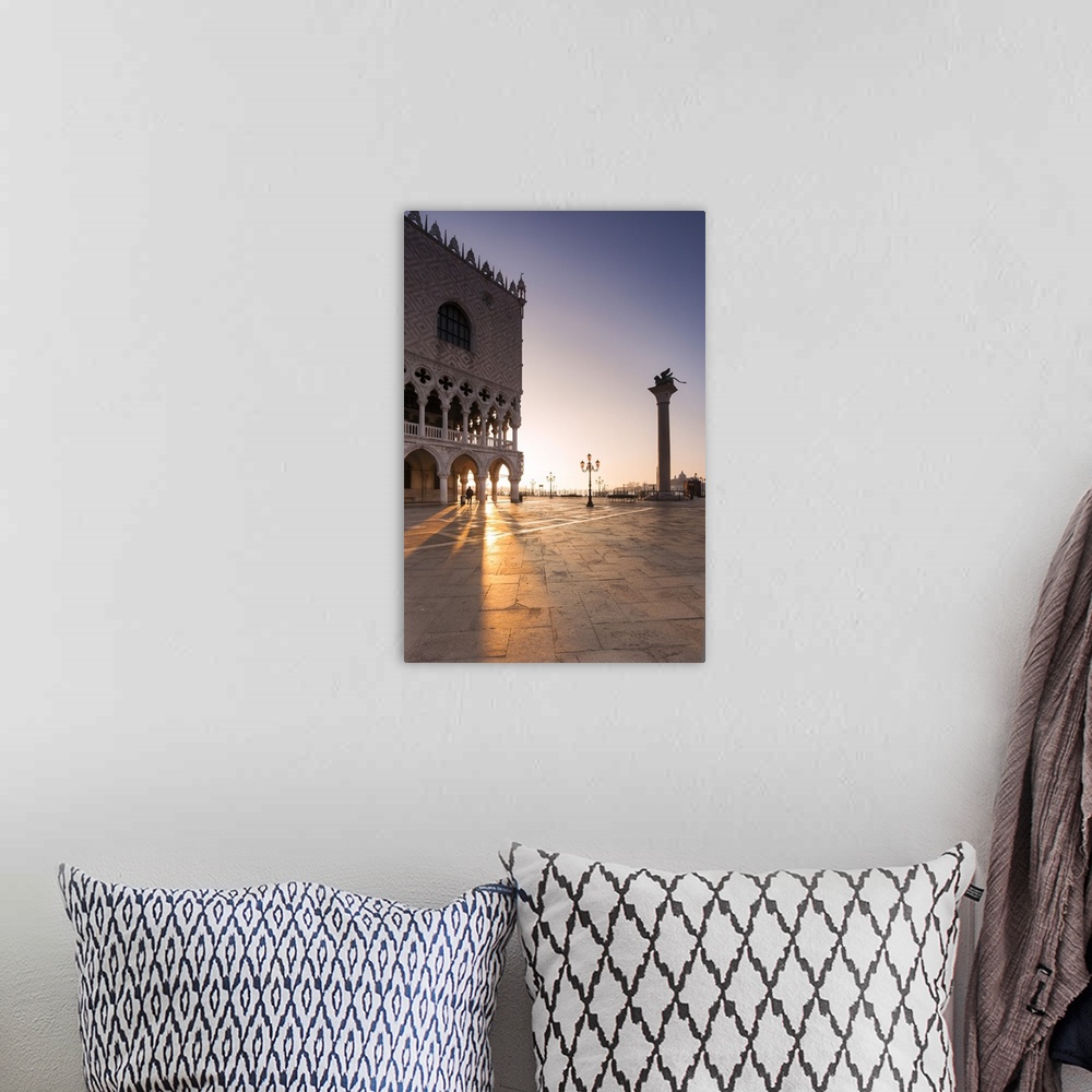 A bohemian room featuring Italy, Venice. Doges palace and piazzetta San Marco at sunrise
