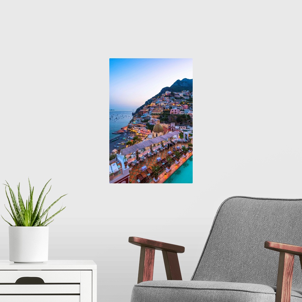 A modern room featuring Positano, Amalfi Coast, Salerno Province, Campania, Italy-View Of The Positano Village During The...