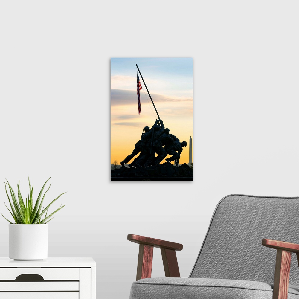 A modern room featuring Time lapse of the Statue of Iwo Jima U S Marine Corps Memorial at Arlington National Cemetery, Wa...