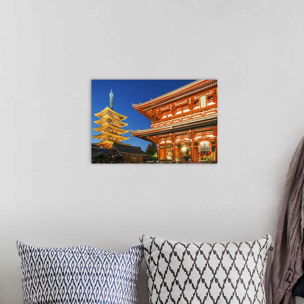 A bohemian room featuring Japan, Honshu, Tokyo, Asakusa, Sensoji Temple aka Asakusa Kannon Temple, Pagoda and Temple Gate.