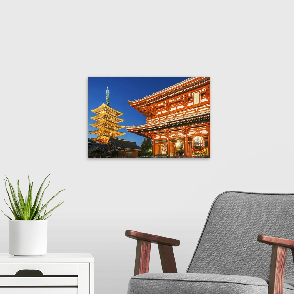 A modern room featuring Japan, Honshu, Tokyo, Asakusa, Sensoji Temple aka Asakusa Kannon Temple, Pagoda and Temple Gate.