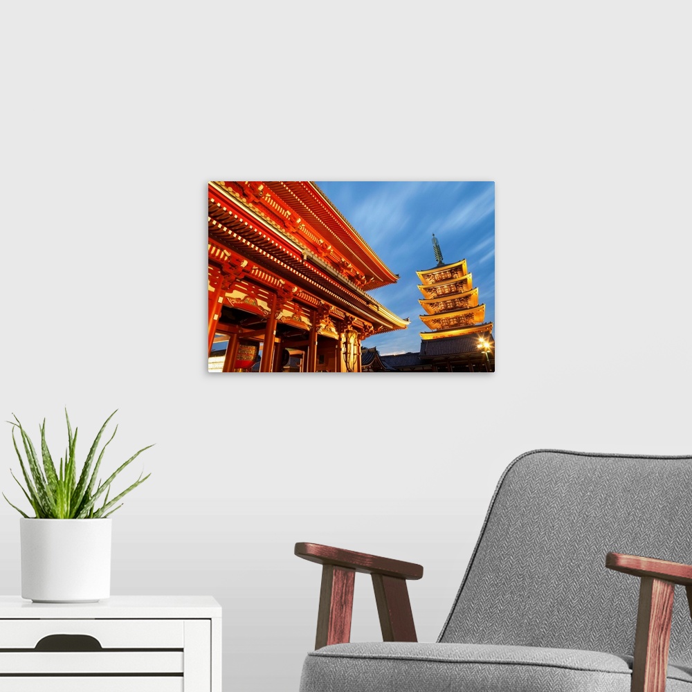 A modern room featuring Japan, Tokyo, Asakusa, Asakusa Kannon Temple, Hozomon Gate and Temple Pagoda
