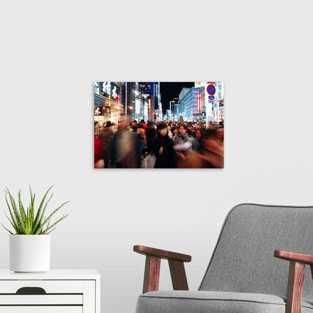 A modern room featuring Asia, Japan, Honshu, Tokyo, Ginza, Crowds on Chuo Dori Street, the most fashionable shopping stre...