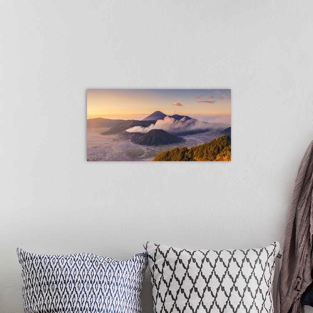 A bohemian room featuring Java, Indonesia, South East Asia. High angle view of Mount Bromo at sunrise.