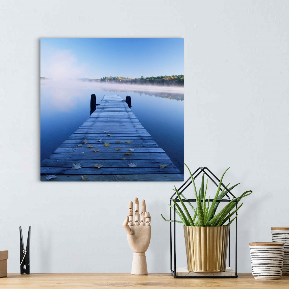 A bohemian room featuring Jetty On Lake In Mist, Songo Pond, Bethal, Maine, USA