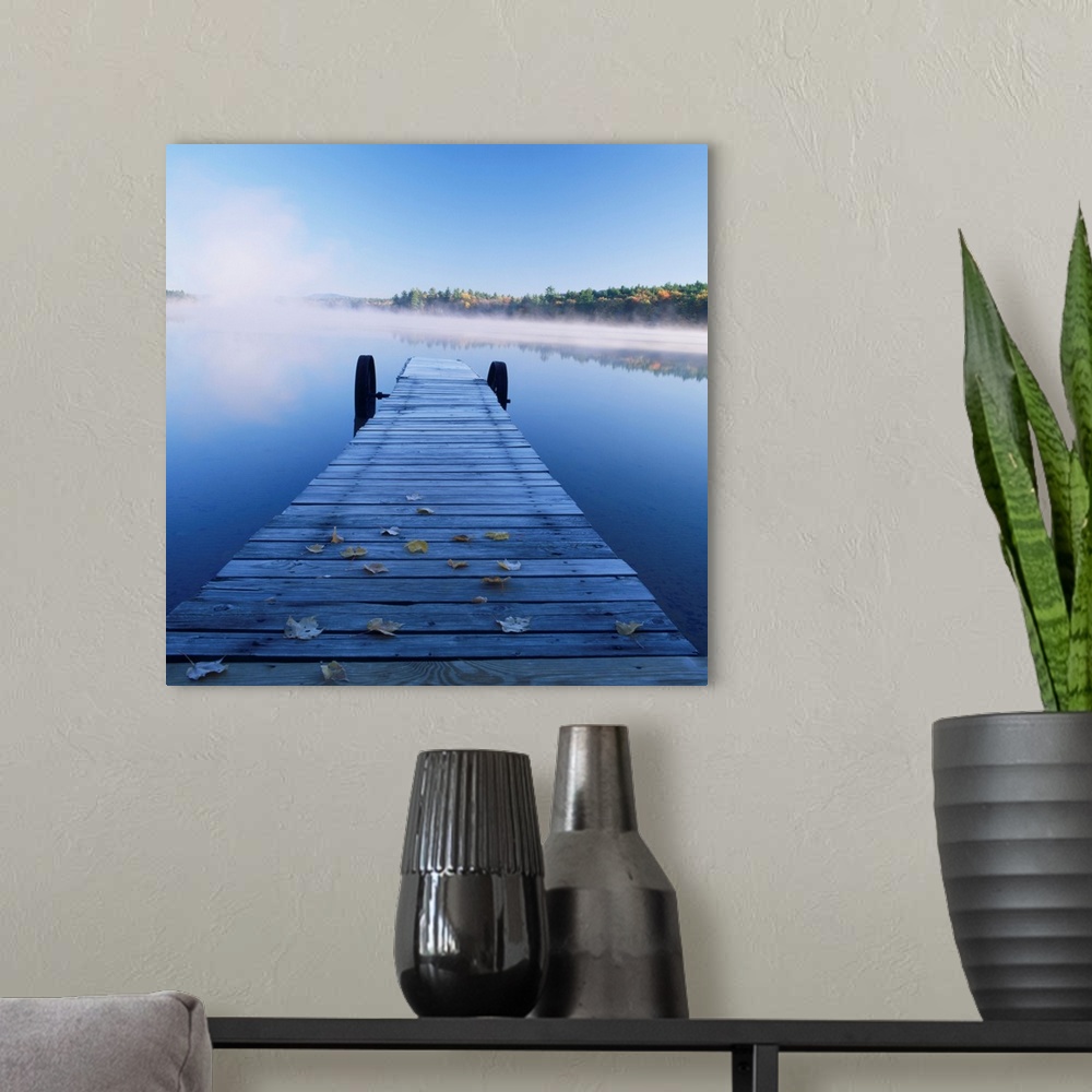 A modern room featuring Jetty On Lake In Mist, Songo Pond, Bethal, Maine, USA