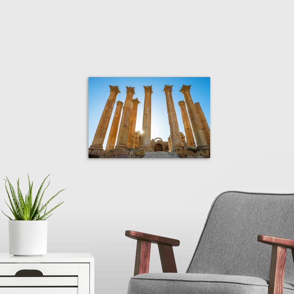 A modern room featuring Jordan, Jerash Governorate, Jerash, Columns In The Ancient Roman City Of Gerasa.