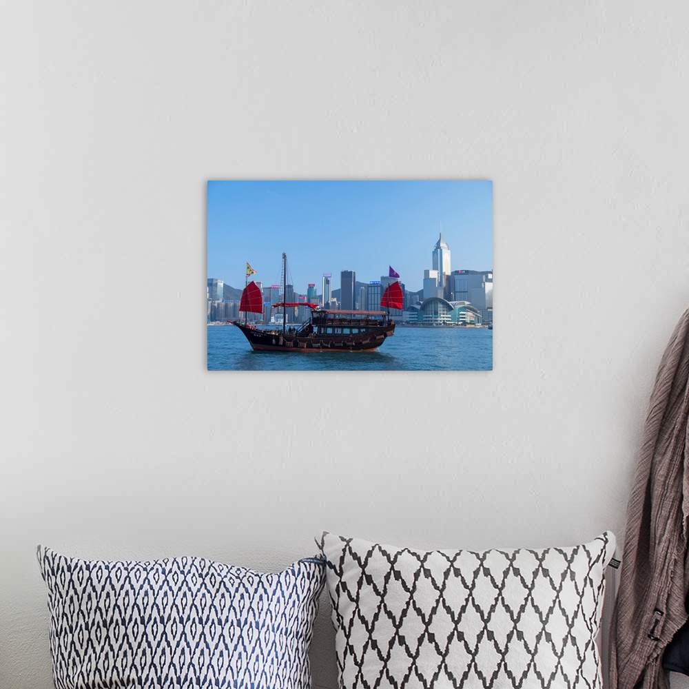 A bohemian room featuring Junk Boat In Victoria Harbour, Hong Kong Island, Hong Kong