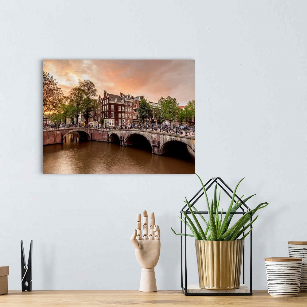 A bohemian room featuring Keizersgracht And Leliegrach Canals And Bridges At Sunset, Amsterdam, North Holland, The Netherlands