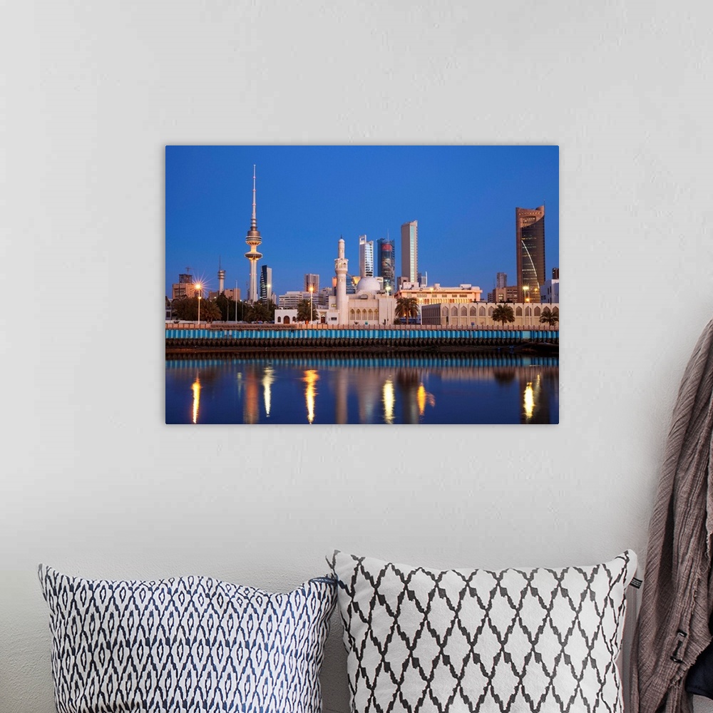 A bohemian room featuring Kuwait, Kuwait City, City skyline reflecting in  harbour