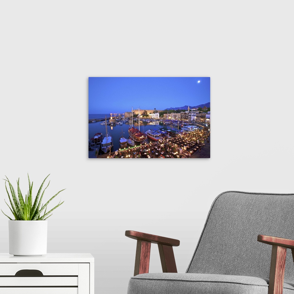 A modern room featuring Kyrenia Castle and Harbour at Dusk, Kyrenia, North Cyprus