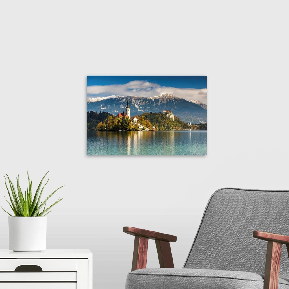 A modern room featuring Lake Bled With Assumption Of Mary's Pilgrimage Church, Slovenia, Europe