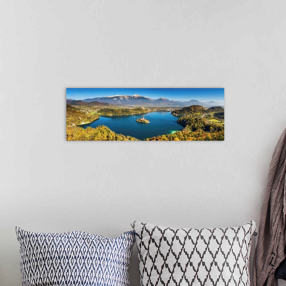 A bohemian room featuring Lake Bled With Assumption Of Mary's Pilgrimage Church, Slovenia, Europe