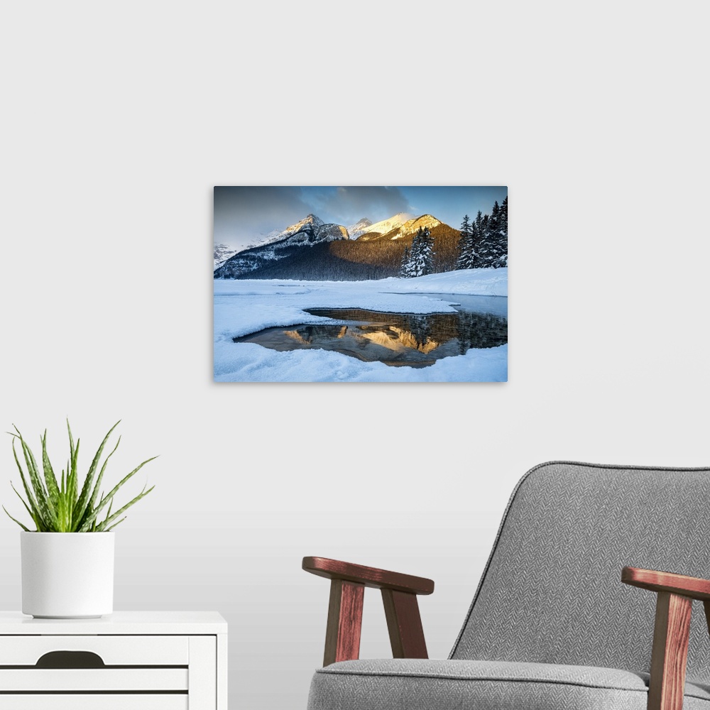 A modern room featuring Lake Louise Reflections in Winter, Alberta, Canada.