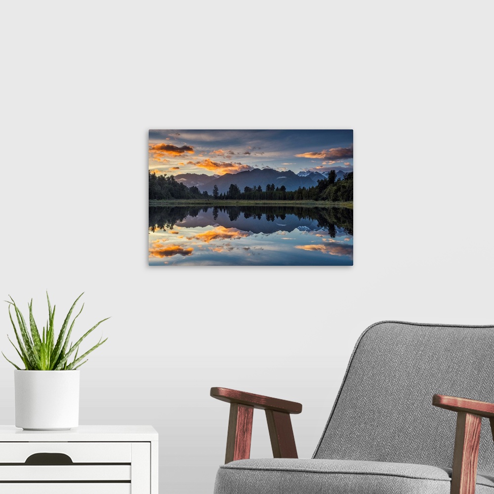A modern room featuring Lake Matheson At Sunrise, New Zealand