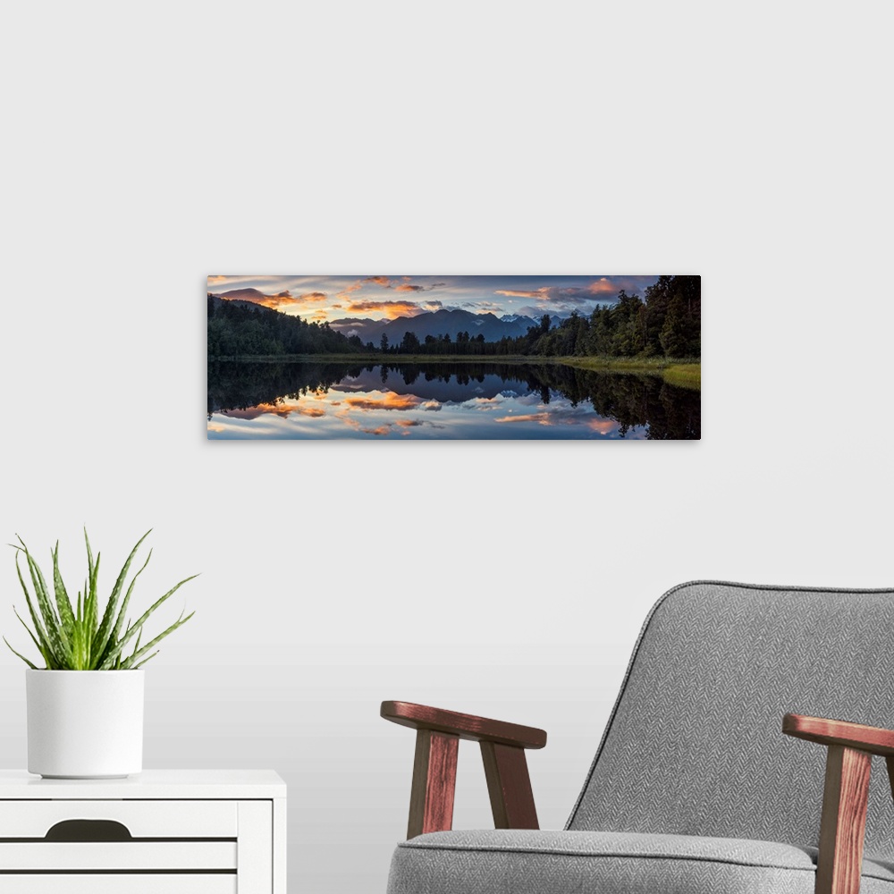 A modern room featuring Lake Matheson At Sunrise, New Zealand