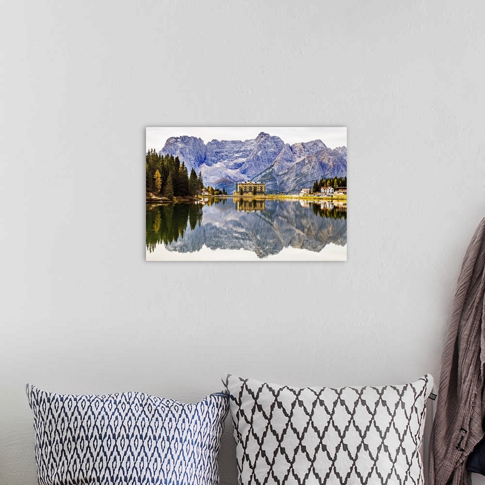 A bohemian room featuring Lake Misurina and Sorapiss mountain Europe, Italy, Veneto, Belluno district, Cortina, Misurina