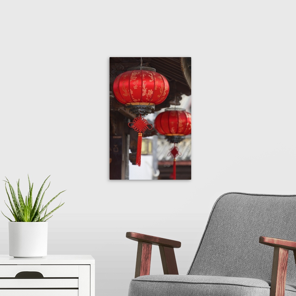 A modern room featuring Lanterns, Lijiang (UNESCO World Heritage Site), Yunnan, China.