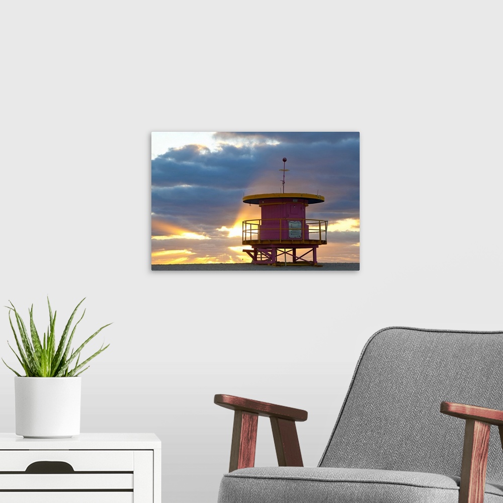 A modern room featuring Lifeguard hut, South Beach, Miami, Florida, USA