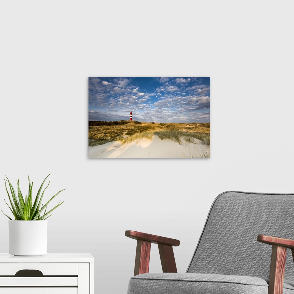 A modern room featuring Lighthouse in the dunes, Amrum Island, Northern Frisia, Schleswig-Holstein, Germany